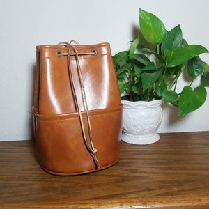Boho Vintage 70s Inspired Cognac Brown Bucket Hobo Bag